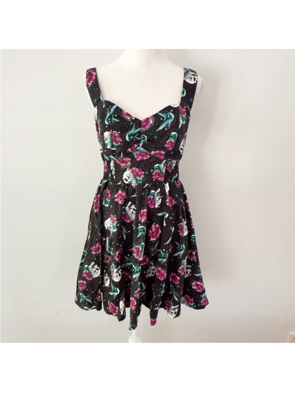 Hot Topic Women Y2K Skull Floral Babydoll Dress Small Whimsigoth Grunge Retro